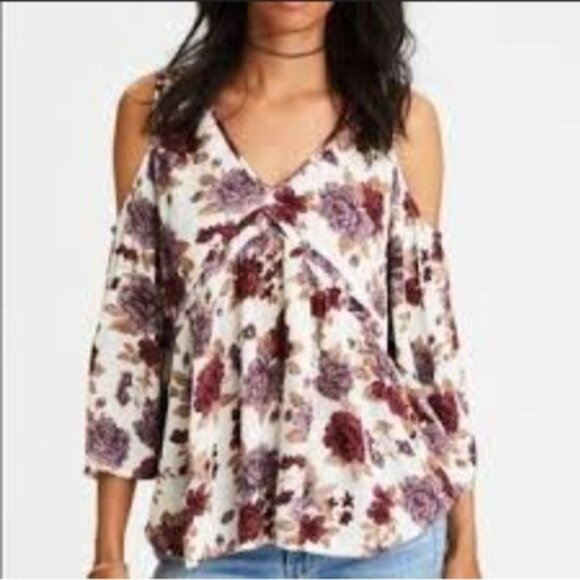 American Eagle cold shoulder floral blouse - Picture 1 of 9